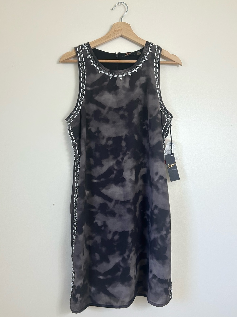 NWT Dex Beaded embellished Black/Brown Tie-Dye Sheath Cocktail/Party Dress